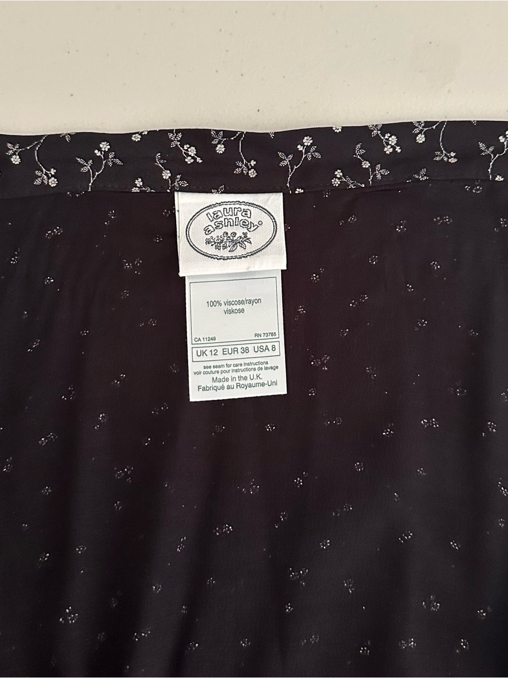 Laura Ashley Black Floral Maxi Skirt Size 8 Boho Fairy Grunge Whimsigoth Indie - Picture 4 of 7